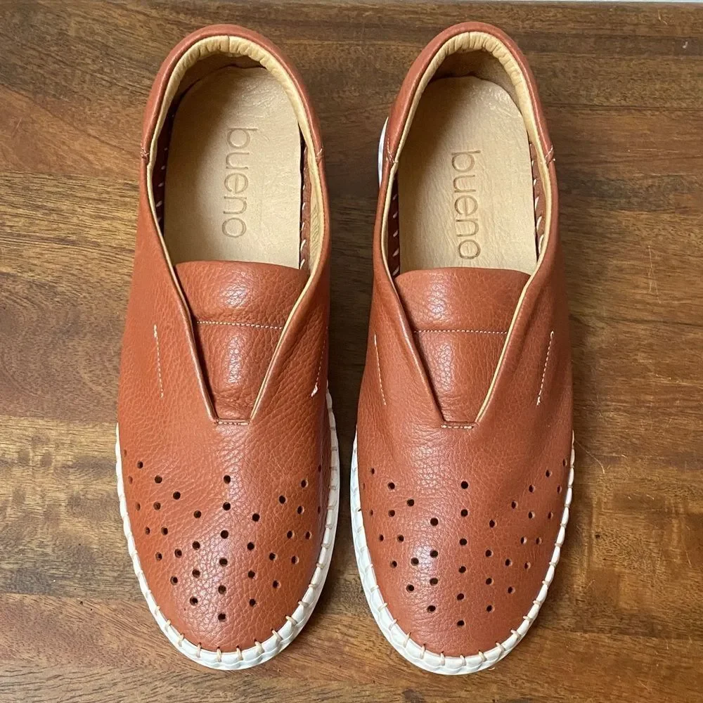 Anthropologie Denmark Bueno Women’s Leather Slip-On Sneakers in Tan- New